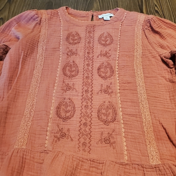 Calligraphie Dusty Rose Top Long Sleeve Peplum Cotton Embroidered Mesh Casual M - Picture 9 of 9